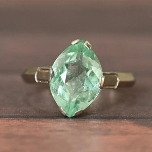 Vintage Marquise Uranium Glass 14k White Gold Solitaire Ring - Glows Green! - Picture 1 of 9