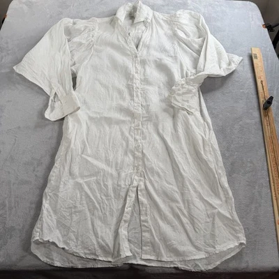 Johanna Ortiz x H&M 100% Linen Midi White Dress Womens S Boho Lagenlook Puff - Image 1 of 4