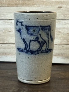 Rowe Pottery Works Kuh Becher Tasse 1988 Salzglasur Steinzeug 14 Oz Bauernhaus - Bild 1 von 10