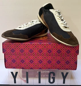 🐼💦 Tory Burch 🐼💦 Size 5.5 🐼 Sneaker Nylon Leather Black Ivory Shoes 🐼 SR - Picture 1 of 16
