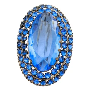Antiguo broche de vidrio checo Art Deco grande gema de cristal azul facetado de colección grande - Imagen 1 de 4