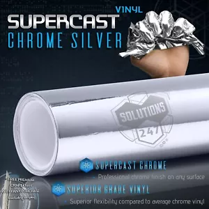 Silver Supercast Flex Stretch Mirror Chrome Vinyl Wrap Bubble Free 24" x 60" In - Bild 1 von 8