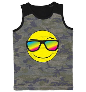 Smiling Face With Neon Sunglasses - Cool Cute Youth Contrast Tank Top - Picture 1 of 7
