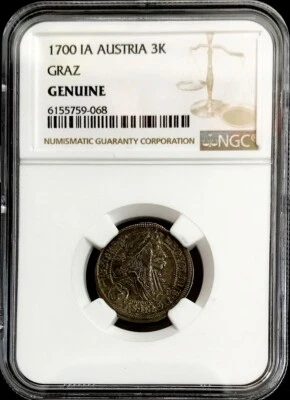 1700 IA SILVER AUSTRIA 3 KREUZER LEOPOLD OF HABSBURG COIN NGC GENUINE GRAZ MINT - Image 1 of 2