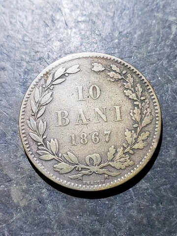 1867 Romania (Heaton) 10 Bani Coin: Carol I Cover