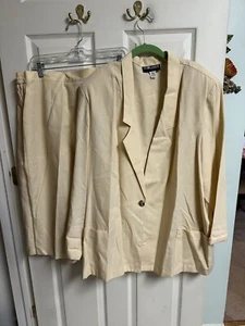SAG HARBOR 2 PIECE SKIRT SUIT 26W 3/4 Xl Long SLEEVE Beige VNT 80s 90s 54 Bust - Picture 1 of 13