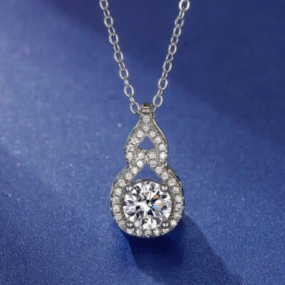 Lucia 2 Carat Gourd Shaped Diamond Necklace, Sterling Silver & 18k White Gold - Image 1 of 4
