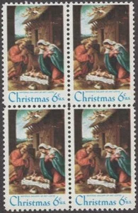 1970 Christmas Nativity Block Of 4 6c Postage Stamps, Sc# 1414, MNH, OG - Picture 1 of 1
