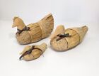 Duck Figurines Decoy 3 Piece Set Hand Crafted Folk Art Wood Reed Wicker Bamboo