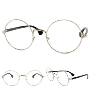 Mens Women Classic Vintage Retro Style Clear Lens EYE GLASSES Round Silver Frame - Picture 1 of 6