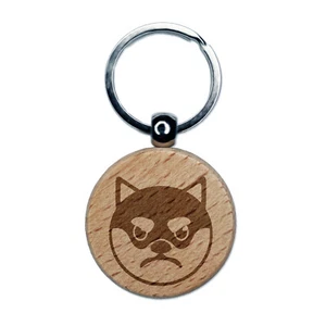 Husky Dog Face Mad Engraved Wood Round Keychain Tag Charm - Picture 1 of 6
