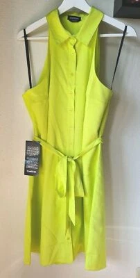 BEBE Button Up Shirt Dress Womens Belted Neon Sleeveless Dress Size XL NWT $119 - Image 1 of 4