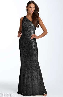 NEW JS Boutique One Shoulder Sequin Black Gown Dress Cocktail Evening Formal 8 - Image 1 of 2