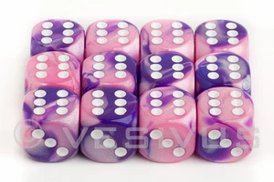 DICE Chessex Gemini PINK PURPLE 12d6 d6 Block Set Marble Shiny Neon 26655 OOP - Picture 1 of 1