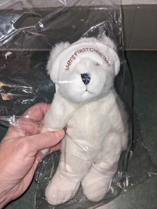 Hallmark Oso de Peluche Bebé Primera Navidad Blanco Articulado 9"..Sombrero y Botines - Imagen 1 de 7