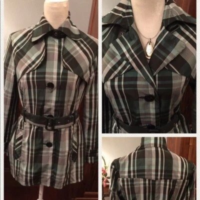 Gabardina Regent Park de longitud media para mujer pequeña negra verde blanca bolsillos con cinturón Foto 1 de 4