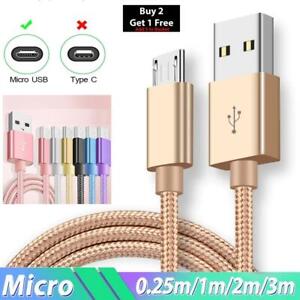 2M 3M Braided Micro USB Data Sync Charger Cable Lead For Samsung Android Phones