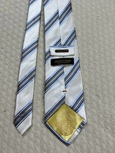 Donald Trump Mens Signature Collection Tie Silver Cream Striped 100% Silk 60"L - Picture 1 of 9