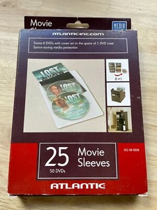 MOVIE SLEEVES 25 Pack - Clear Holds 2 Each ATLANTIC MEDIA LIVING New Old Stock - Picture 1 of 4