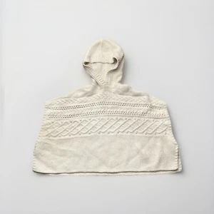 Gap Kids Pullover Cable Knit Hooded Sweater Cream Poncho Girls Size 4-5 - Picture 1 of 3