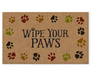 NEW Wipe Your Paws Decorative Coir Doormat 18x30" brown w/ colorful pawprints - Picture 1 of 4