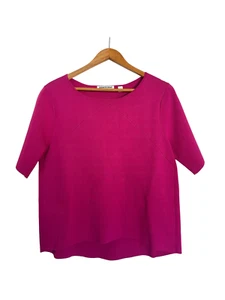 Country Road Top Crepe Knit Knitwear Size XL Large Pink Short Sleeve Fuscia - Picture 1 of 4