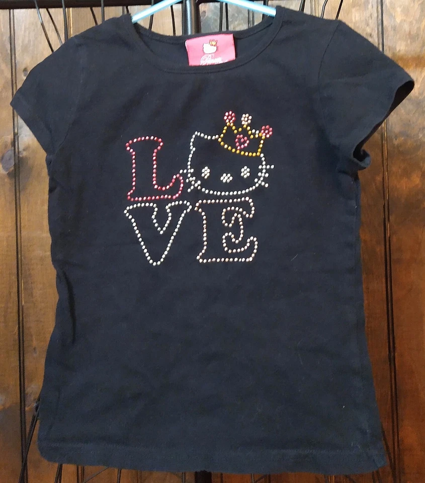 Girls Hello Kitty Black Rhinestone Design Shirt Size 6x - Image 1 of 1