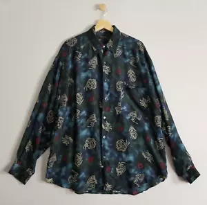 Structure Shirt Men Large Blue Silk Long Sleeve Button Down Casual Korea Core - Picture 1 of 16