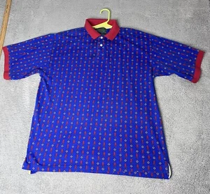Vintage Arrow Company Shirt Mens Large Polo Blue Red All Over Golf Graphic Print - Picture 1 of 12