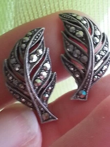 Um 1930 Silber & Markasiten Blatt Ohrclips - Bild 1 von 11