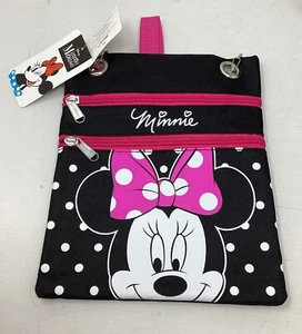 New Disney Minnie Mouse Cross Body Black with White Polka Dot Hot Pink Trim - Picture 1 of 5