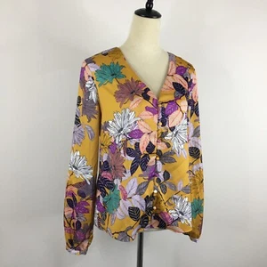ETCETERA Womens sz 6 Multi-Color Floral Print V Neck Button Blouse Shirt - Picture 1 of 9