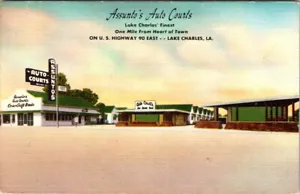 LAKE CHARLES, LOUISIANA ASSUNTO'S ROADSIDE AUTO COURT - POSTAL DE LINO VINTAGE - Imagen 1 de 2