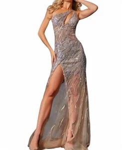 Jovani One Shoulder Pailletten Ballkleid Größe 2 - Bild 1 von 5