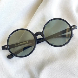 Vintage 60s Mod Round Black Sunglasses - Polarized Lightweight - Picture 1 of 5