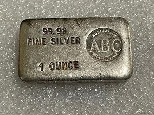 Barra de plata fina vertida de colección .9998 Australian Bullion Company (ABC) 1 OZ rara - Imagen 1 de 9