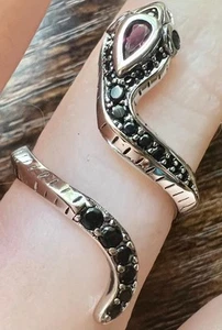 Genuine Multi-Gemstone Snake Ring 14K White Gold on solid 925 gf wrap black - Picture 1 of 7