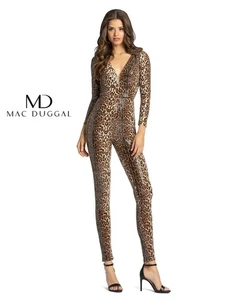MAC DUGGAL tuta gatto aderente con paillettes impreziosita stampa animalier leopardata 6 = S - Foto 1 di 6
