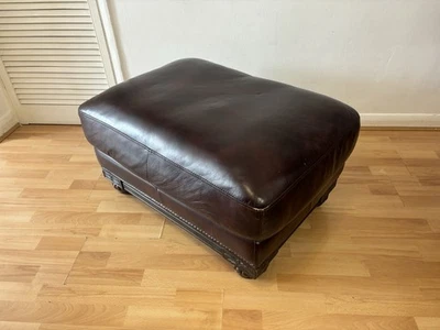 Stunning Large Oxblood Red Leather Footstool Foot Rest Seat With Wooden Base - Image 1 of 4