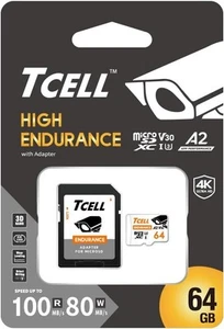 TCELL Haute Endurance 64 Go 1 Pack Carte Mémoire MicroSDXC avec Adaptateur - A2, UHS-I U - Photo 1 sur 2