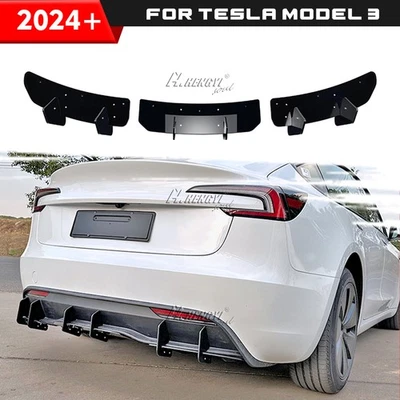 Heckstoßstange Diffusor Lippe Abdeckung Schwarz Glanz Für Tesla Model 3 2023+ - Bild 1 von 4