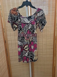 New Directions Shirts Womens Size Small Multicolor Short Sleeves Stretch Floral - Picture 1 of 12