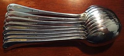 ANTIQUE SET OF 8 ELKINGTON SILVER PLATED RAT TAIL SERVING SPOONS WITH MONOGRAM. - image 1 of 4