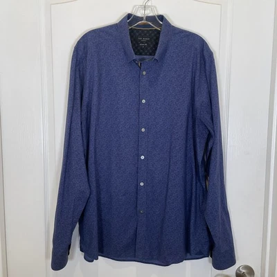 Ted Baker London Button Down Shirt Blue Tiny Floral-Paisley Print 17 XL - Image 1 of 4