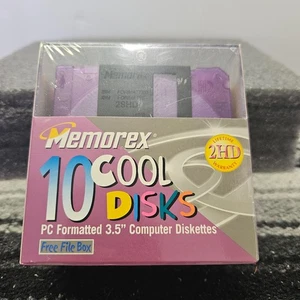 Vtg Memorex 10 Pack Cool Disks 3.5" 2HD Floppy Diskettes PC Formatted Sealed New - Afbeelding 1 van 6
