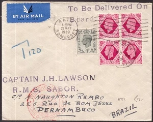 GB Great Britain, 1939 air mail cover to Brazil     -HE83 - Picture 1 of 3