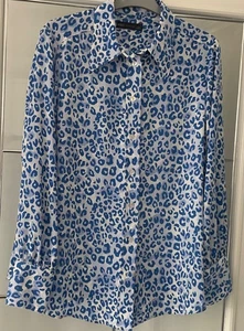 M&S BLUE ANIMAL PRINT SHIRT STYLE BLOUSE SIZE 14 - Picture 1 of 3