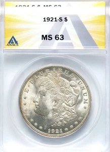 1921-S Morgan Silver Dollar ANACS MS-63 - Picture 1 of 2