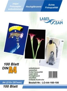 100 Blatt A4 selbstklebend Fotopapier Hochglanz + wasserfest von LabelOcean (R)