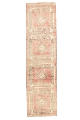 Turkish Oushak Runner Rug 2.9x11.1 ft – Orchid Rose – Boho Pastel Hallway Decor - Image 1 of 4
